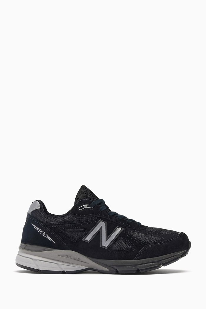 Made in USA 990v4 Sneakers in Suede & Mesh, Black