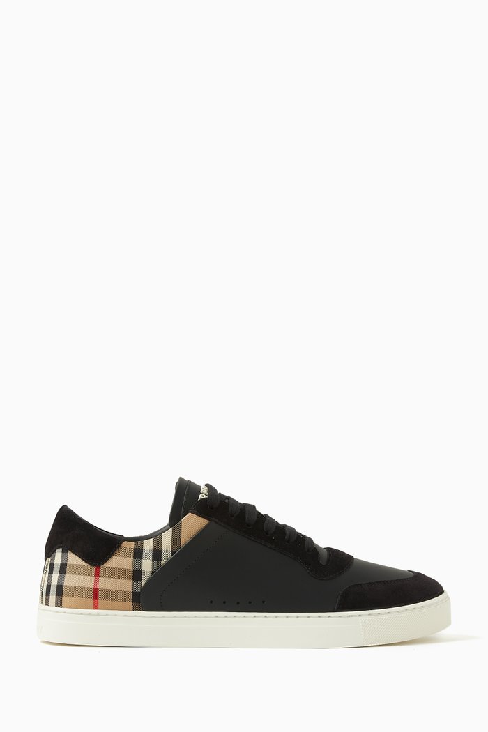 

Check Sneakers in Leather & Suede, Black