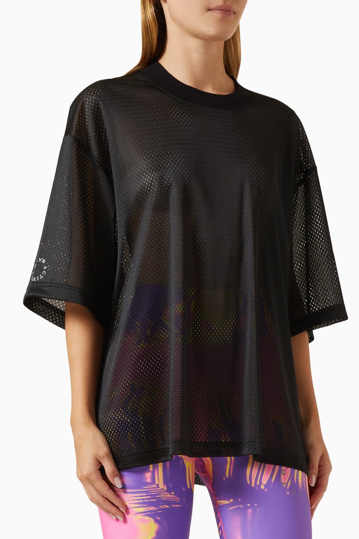 

Boxy Oversized T-shirt in Mesh, Black