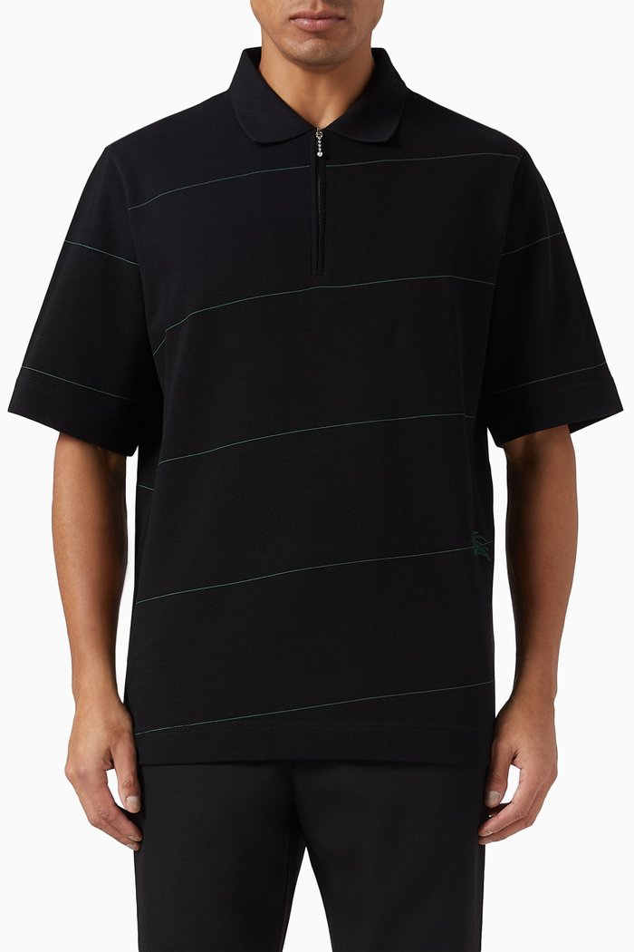 

Striped Polo Shirt in Cotton Piqué, Black