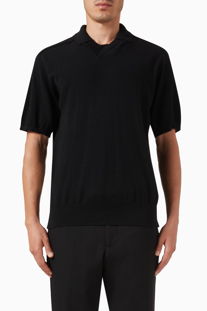 

Polo Shirt in Wool Knit, Black