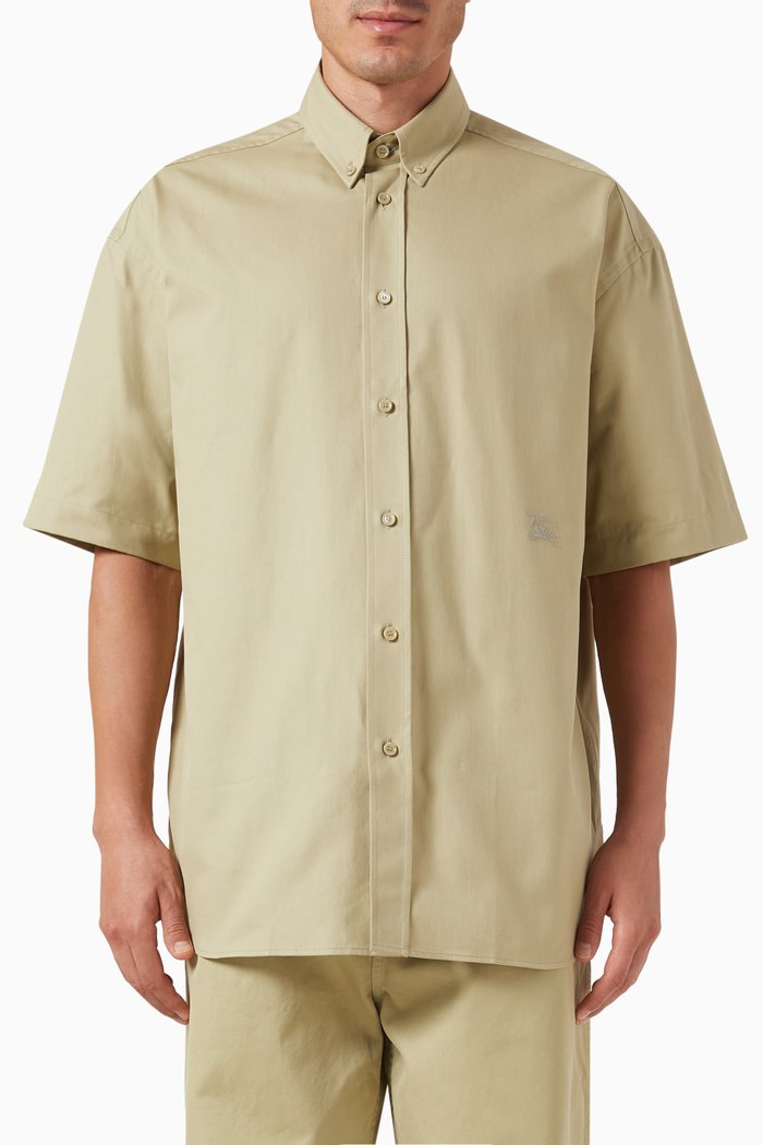 

Equestrian Knight Embroidered Shirt in Cotton Poplin, Neutral
