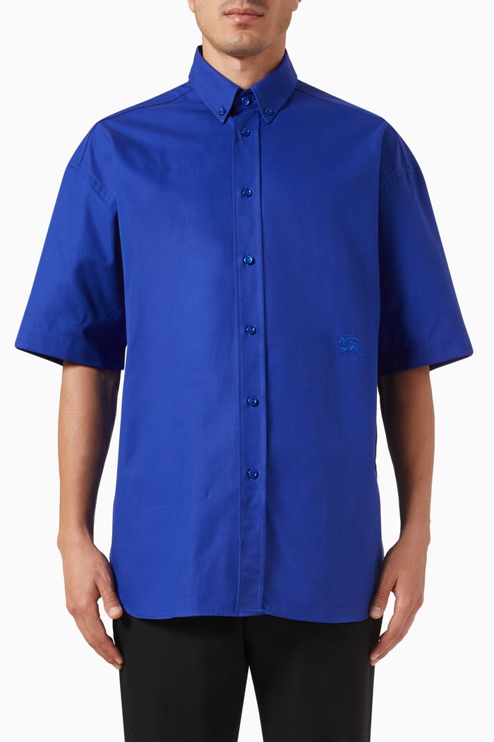 

Equestrian Knight Embroidered Shirt in Cotton Poplin, Blue