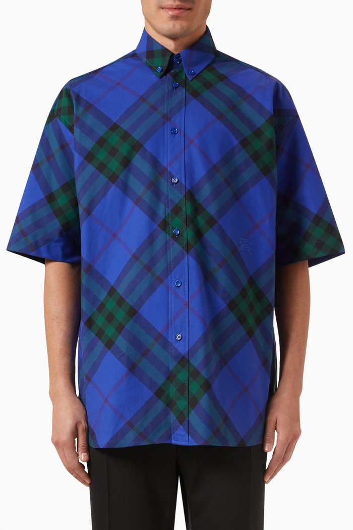 

Check Print Bucket Hat in Wool-blend, Blue