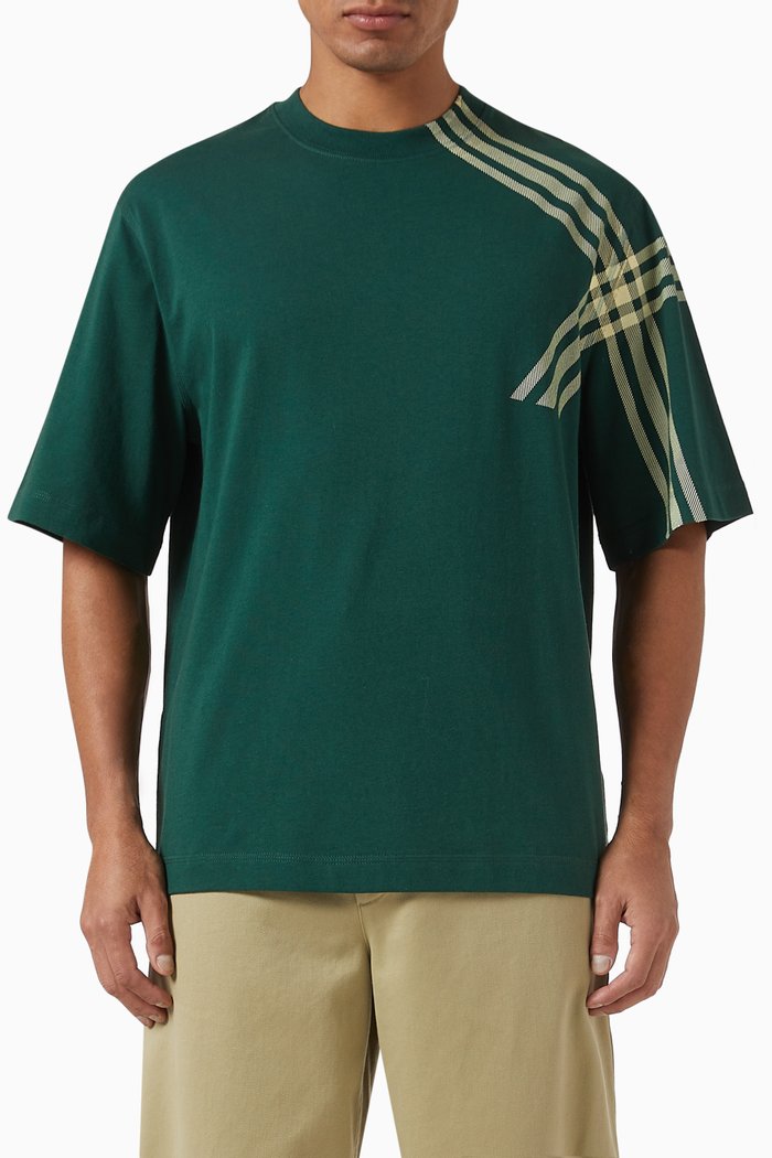 

Check-sleeve T-shirt in Cotton Jersey, Green