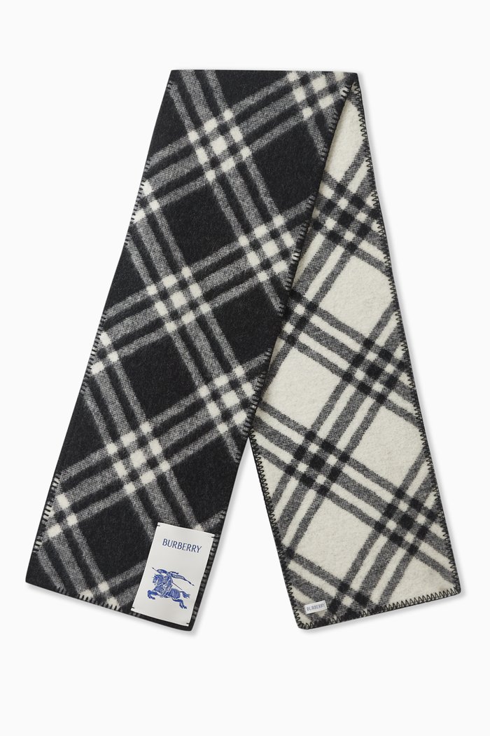 

Check Long Scarf in Wool, Black