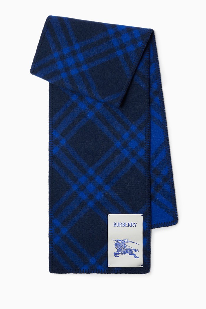 

Logo-patch Check Scarf in Wool, Blue