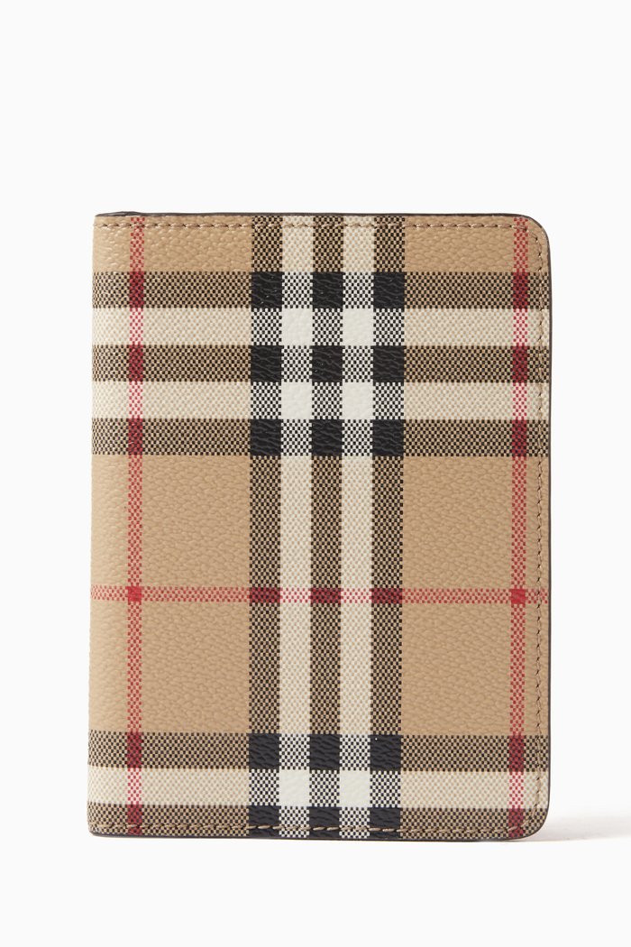 

Check-pattern Passport Holder in Faux Leather, Neutral