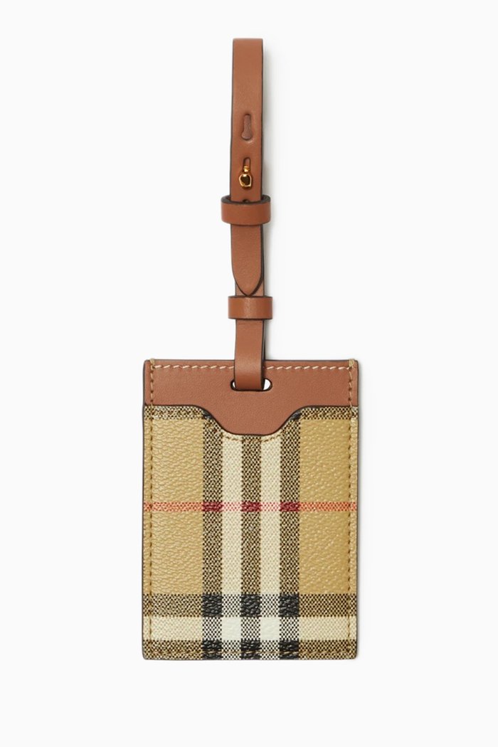

Check Luggage Tag in Faux Leather, Neutral