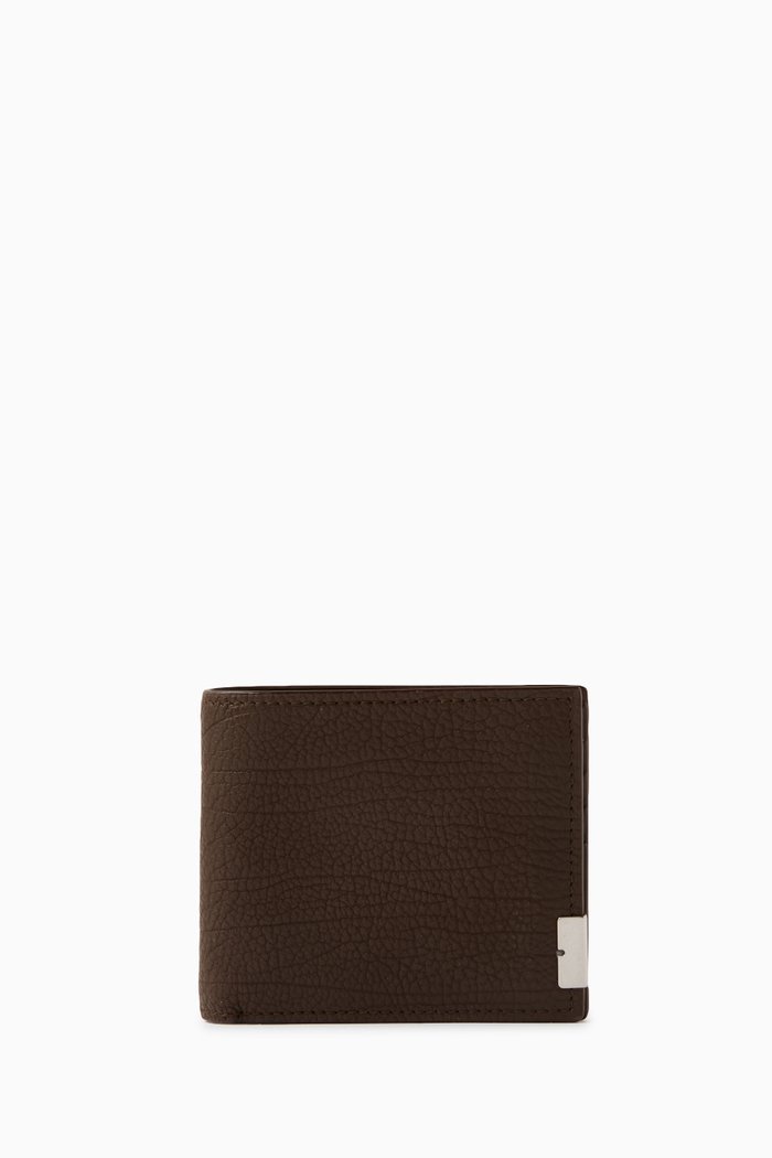 

B Cut Bifold Wallet in Calf Leather, Green