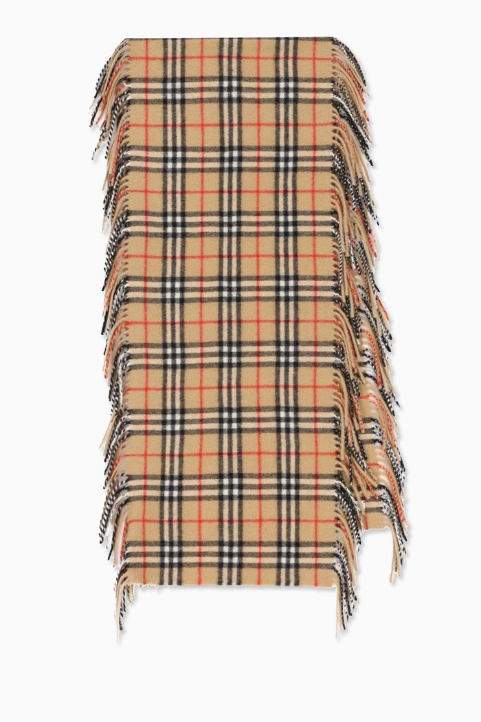 

Vintage Check Fringed Scarf in Cashmere, Neutral