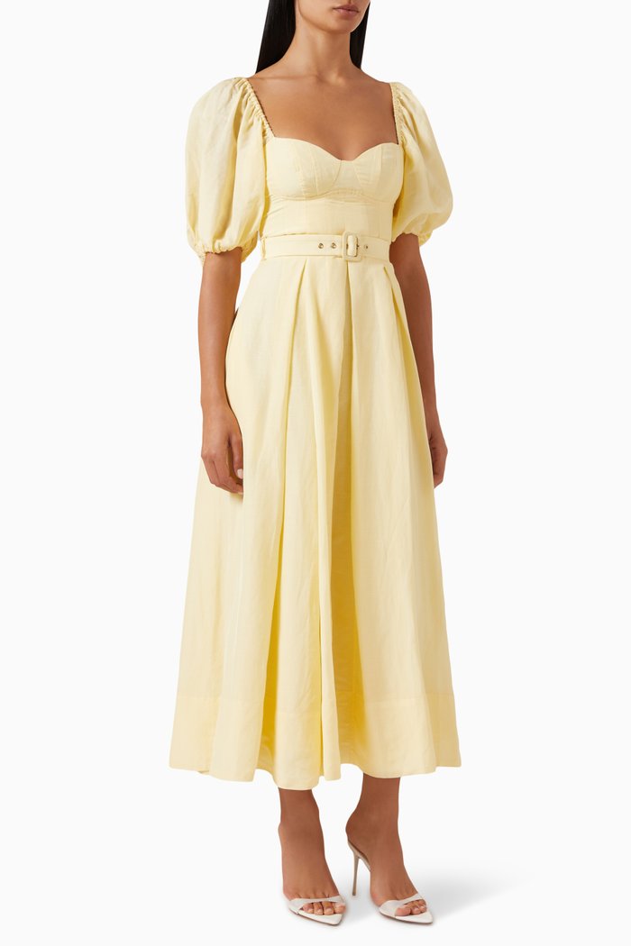 

Limon Belted Midi Dress in Linen & TENCEL™, Yellow