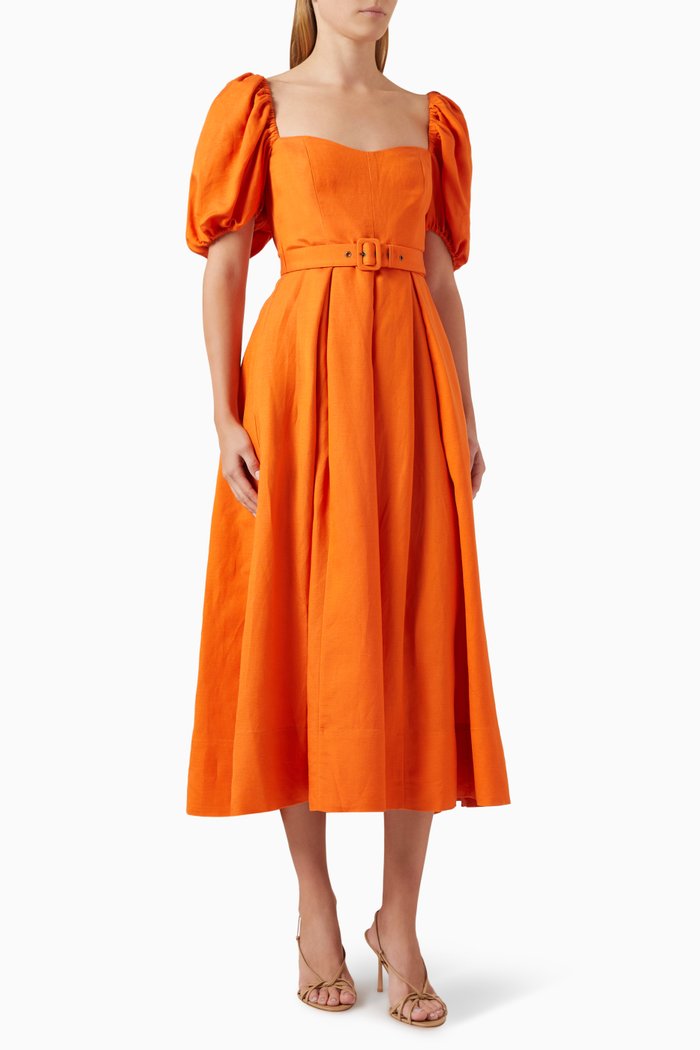 

Soller Panelled Midi Dress in Linen, Orange