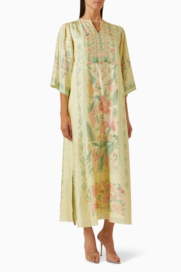 

Summer Bloom Kaftan in Silk, Yellow