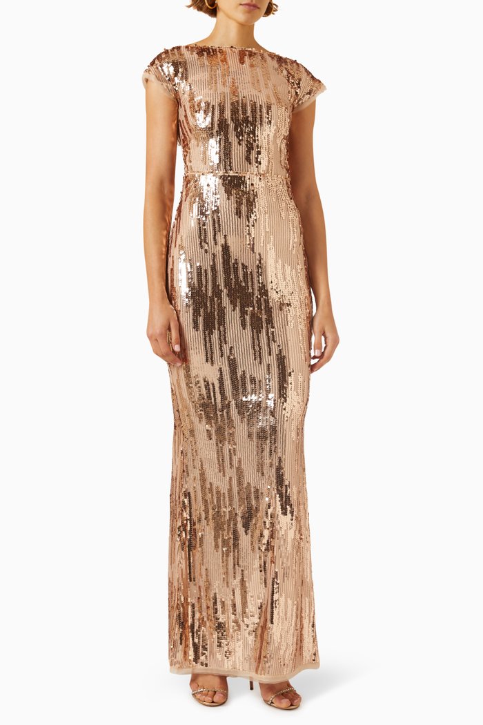 Brushstroke Sequins Maxi Dress, Neutral