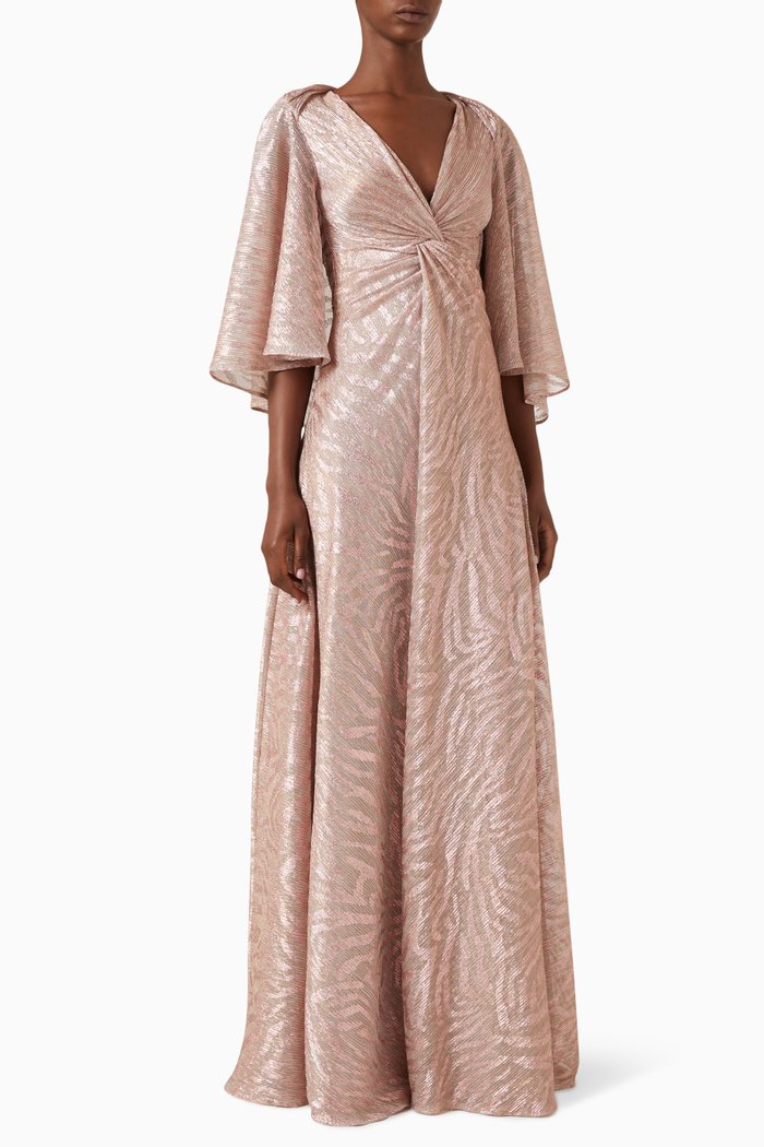 

Metallic Zebra Print Maxi Dress in Polyester, Rose gold