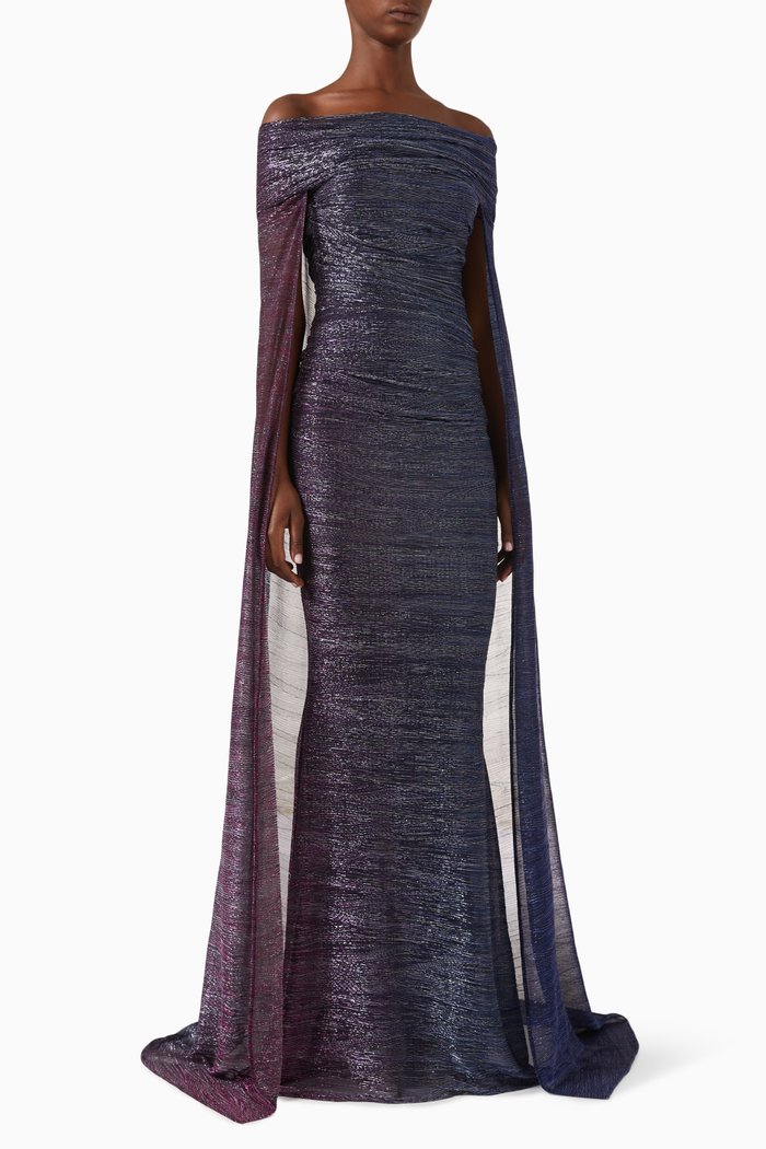 

Off-Shoulder Maxi Gown in Metallic Ombré, Blue