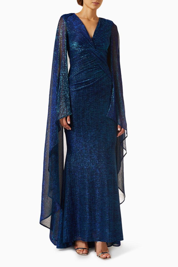 

Cape-sleeve Mermaid Maxi Dress in Lurex, Blue