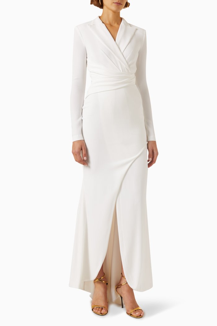 

Wrap-style Maxi Dress in Stretch Crepe, White