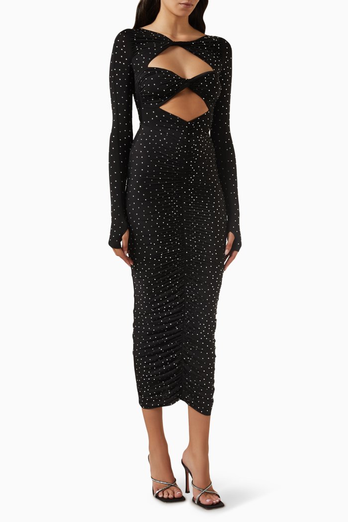 

Ruched Cut-out Dress in Crystal Jersey, Black