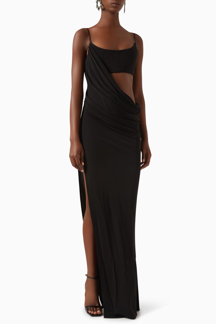 

Asymmetrical Drape Column Dress in Viscose Jersey, Black