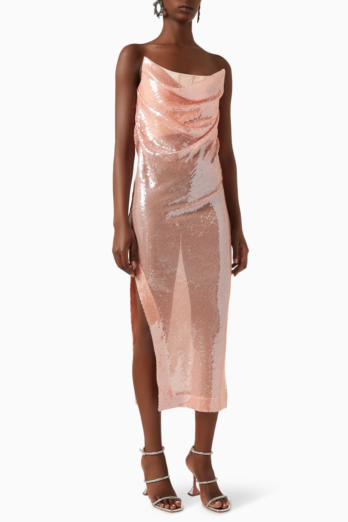 Layered Strapless Drape Corset Dress in Sequin, Pink