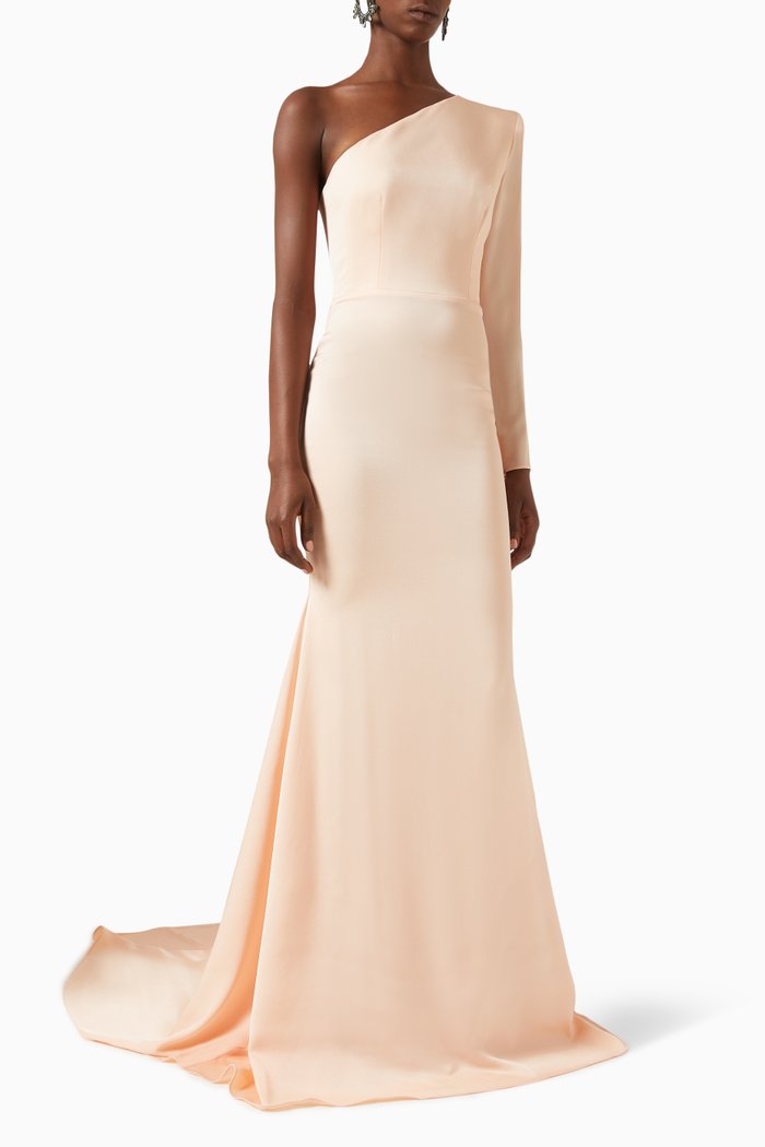 

One-sleeve Gown in Satin Crepe, Pink