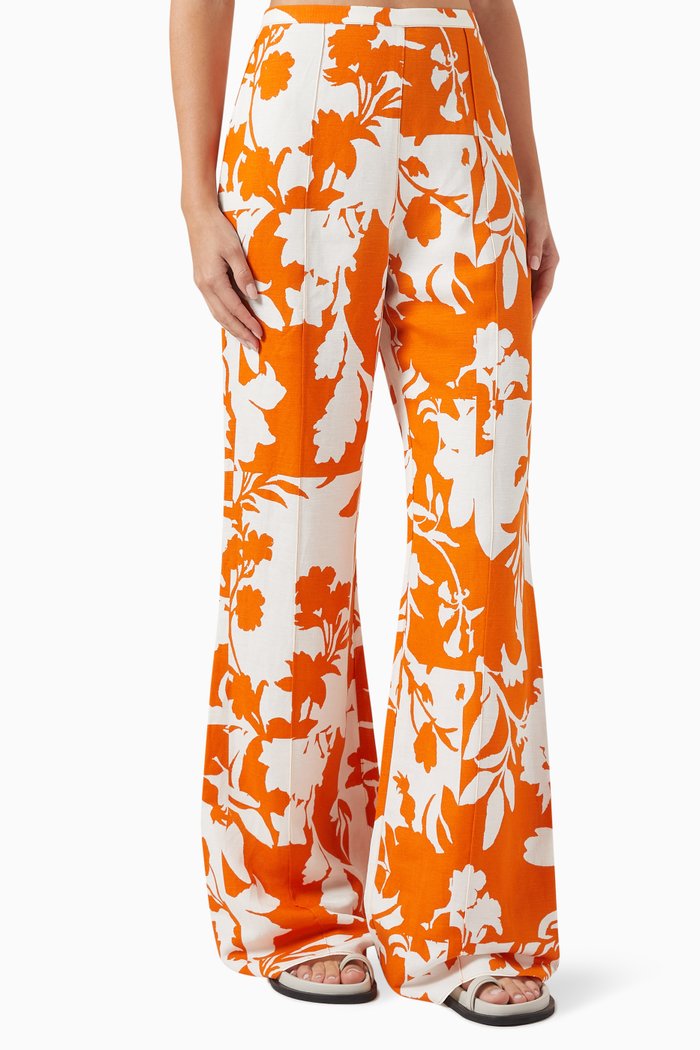 

Casa Pintuck Flared Pant in Linen, Orange