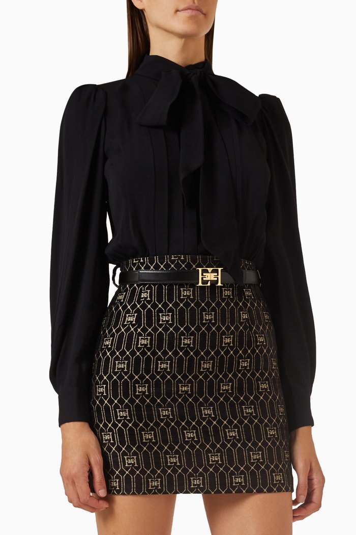 

Combined Belted Mini Dress in Georgette & Tweed, Black