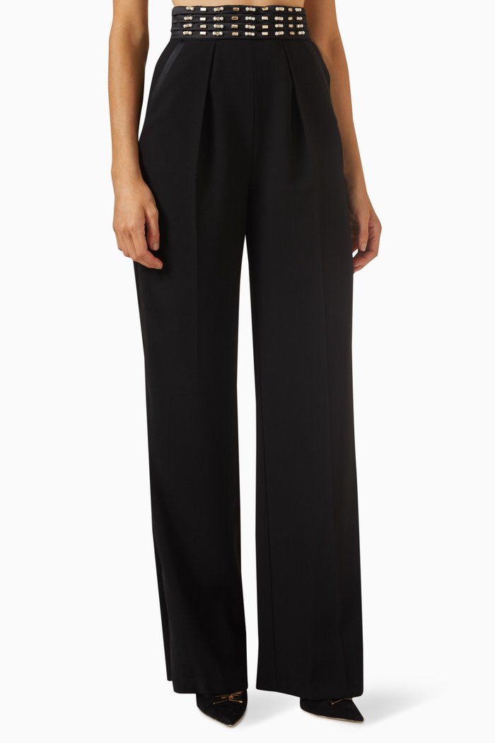 

Embroidered Palazzo Pants in Crepe, Black