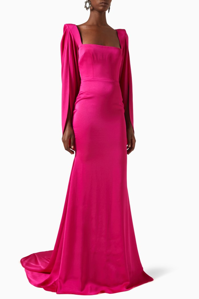 Portrait Cape Gown in Satin Crepe, Pink