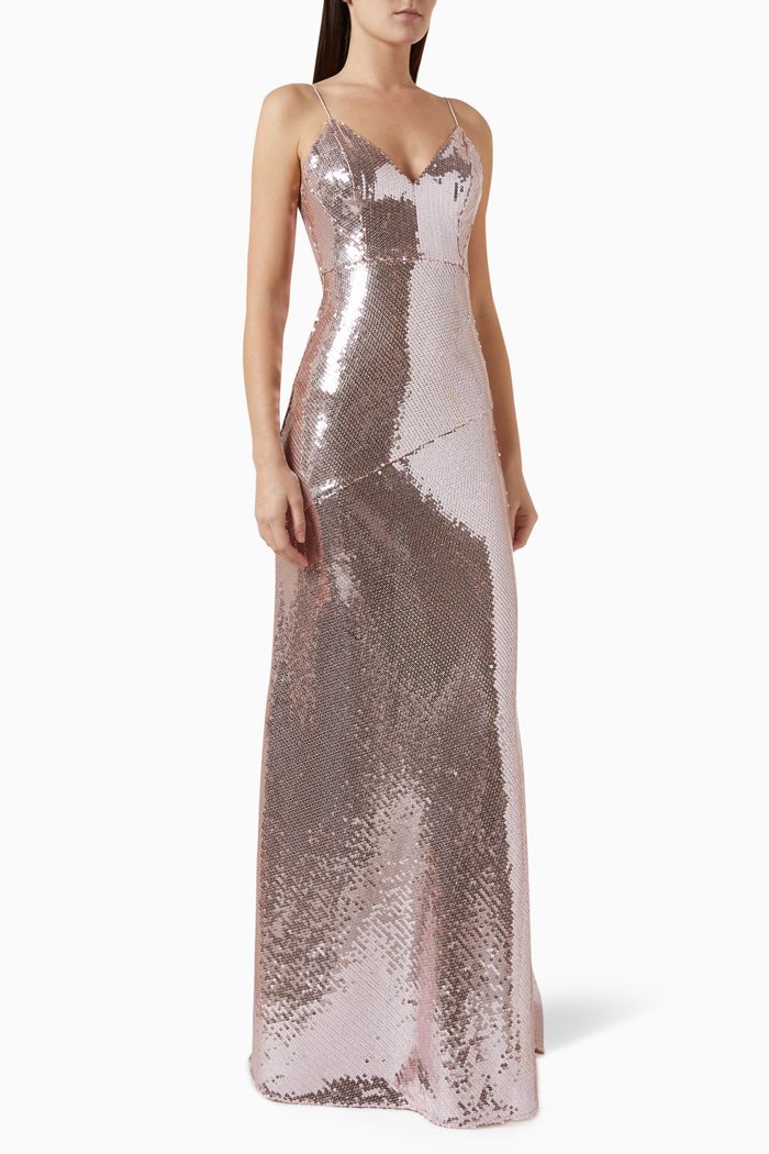

Panelled Bikini Gown in Sequin, Pink