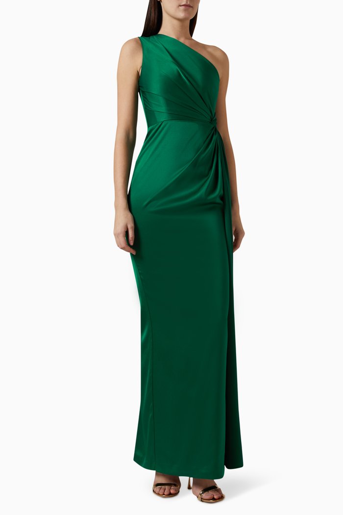 

One-shoulder Maxi Dress in Satin-crepe, Green