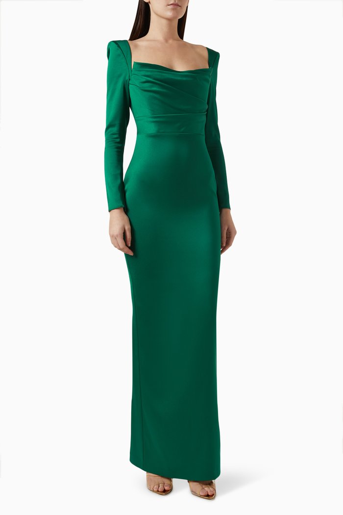 

Corset Draped Gown in Satin-crepe, Green