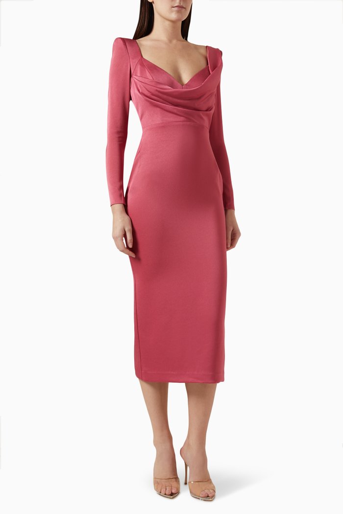 

Draped Midi Dress in Satin-crepe, Pink