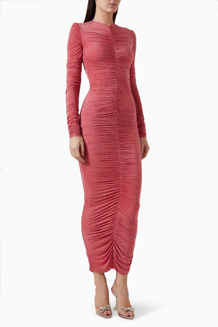 Ruched Crystal-embellished Dress in Jersey, Pink