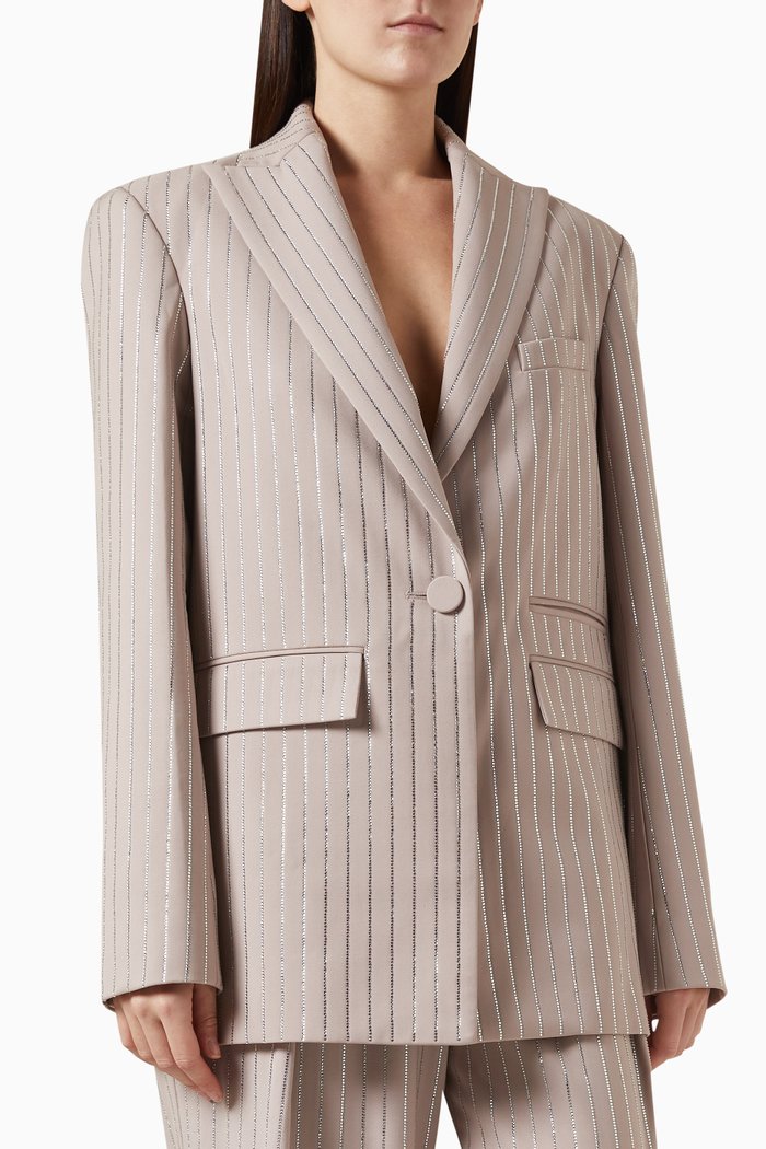 

Crystal-embellished Pinstripe Oversized Blazer, Neutral