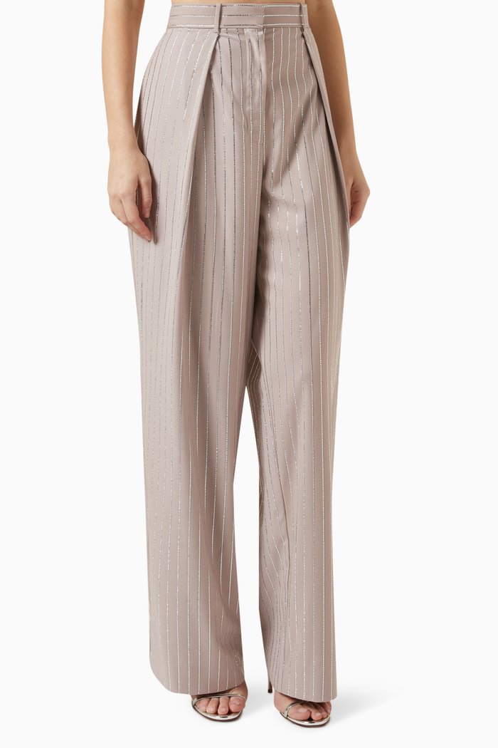

Crystal-embellished Pinstripe Pants, Neutral