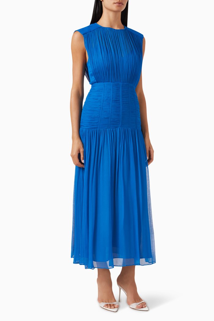 

Maya Runched Midi Dress in Viscose, Blue