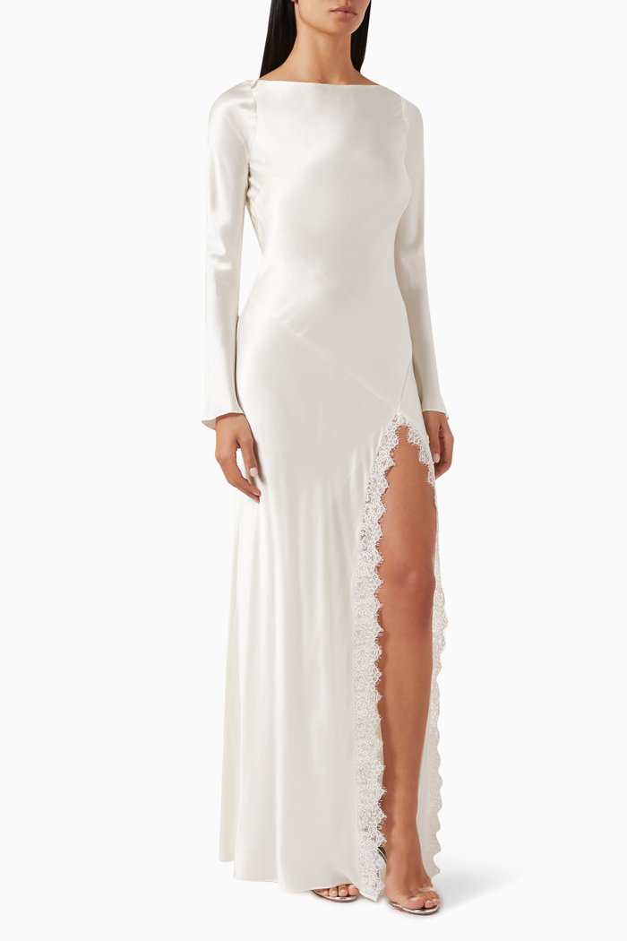 

La Lune Maxi Dress in Silk Satin, Neutral