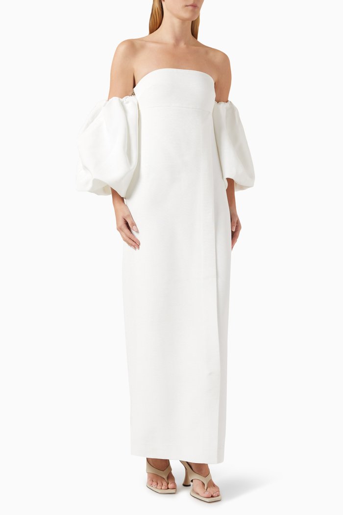 

La Lune Otto Maxi Dress in Textured Ottoman, Neutral