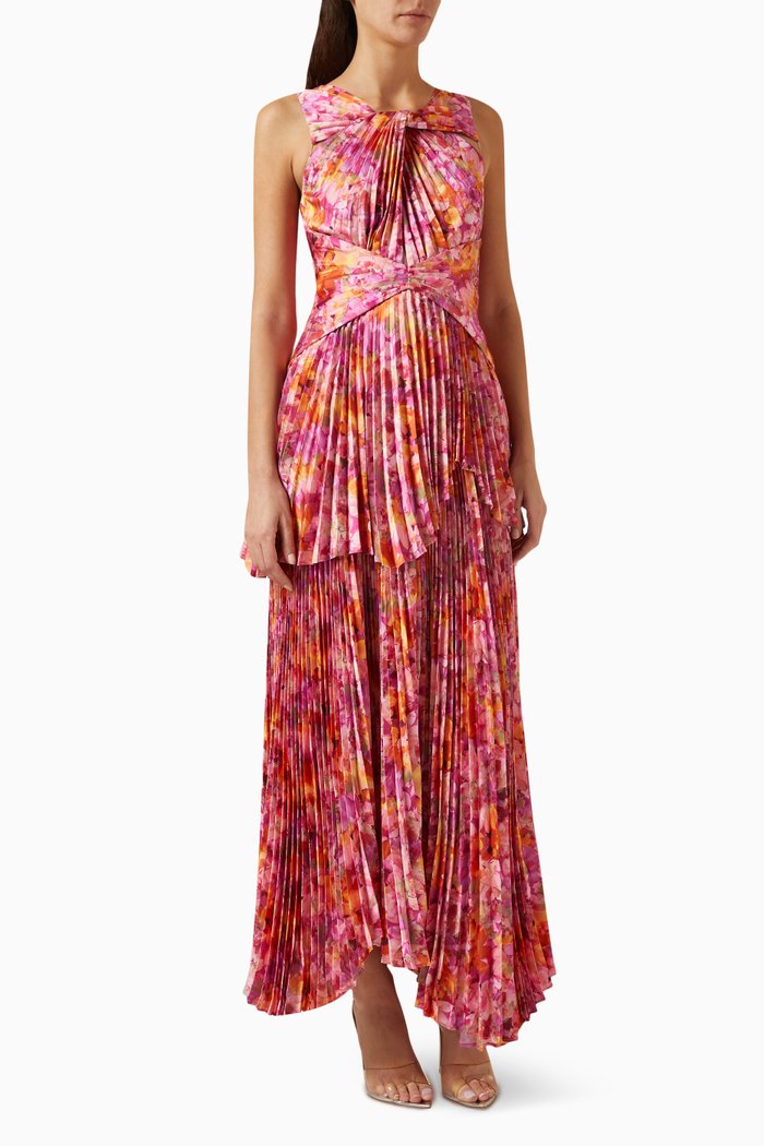 

Ormond Pleated Maxi Dress in Satin, Pink
