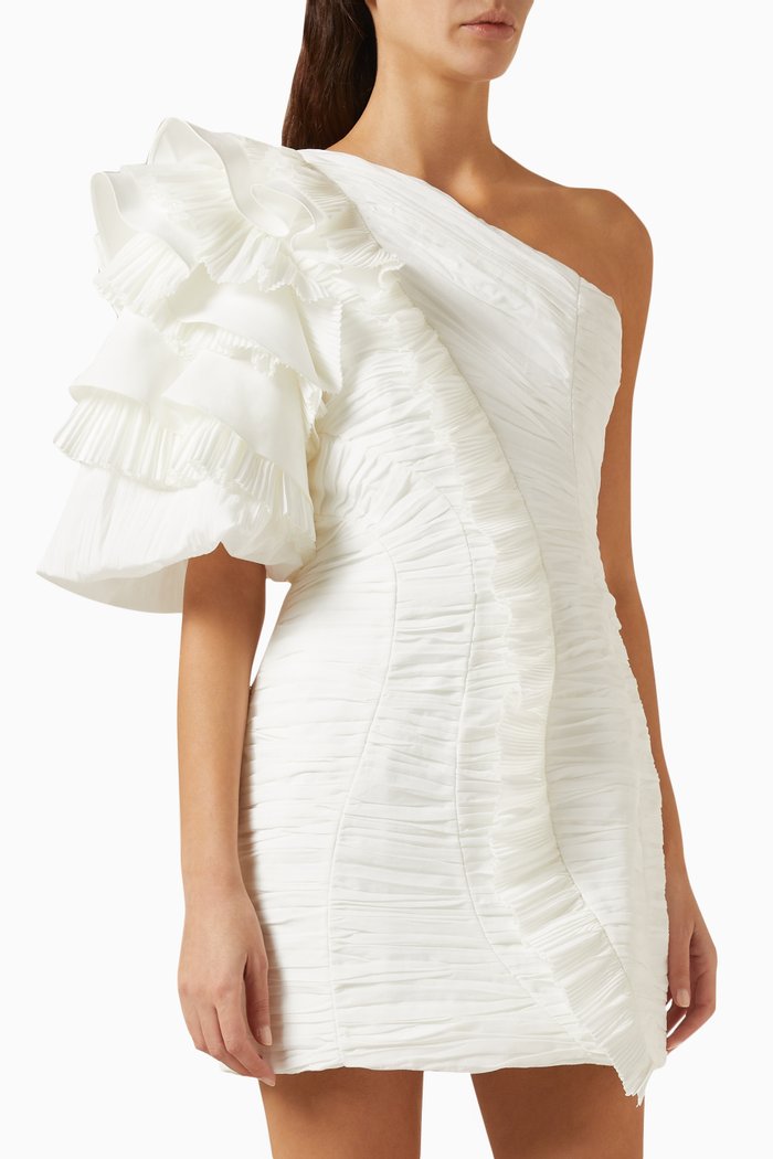 

Ascot Pleated Mini Dress, White