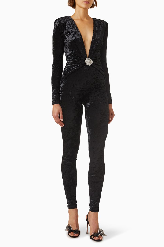

Rhodes Jumpsuit in Stretch Crushed Velvet, Black