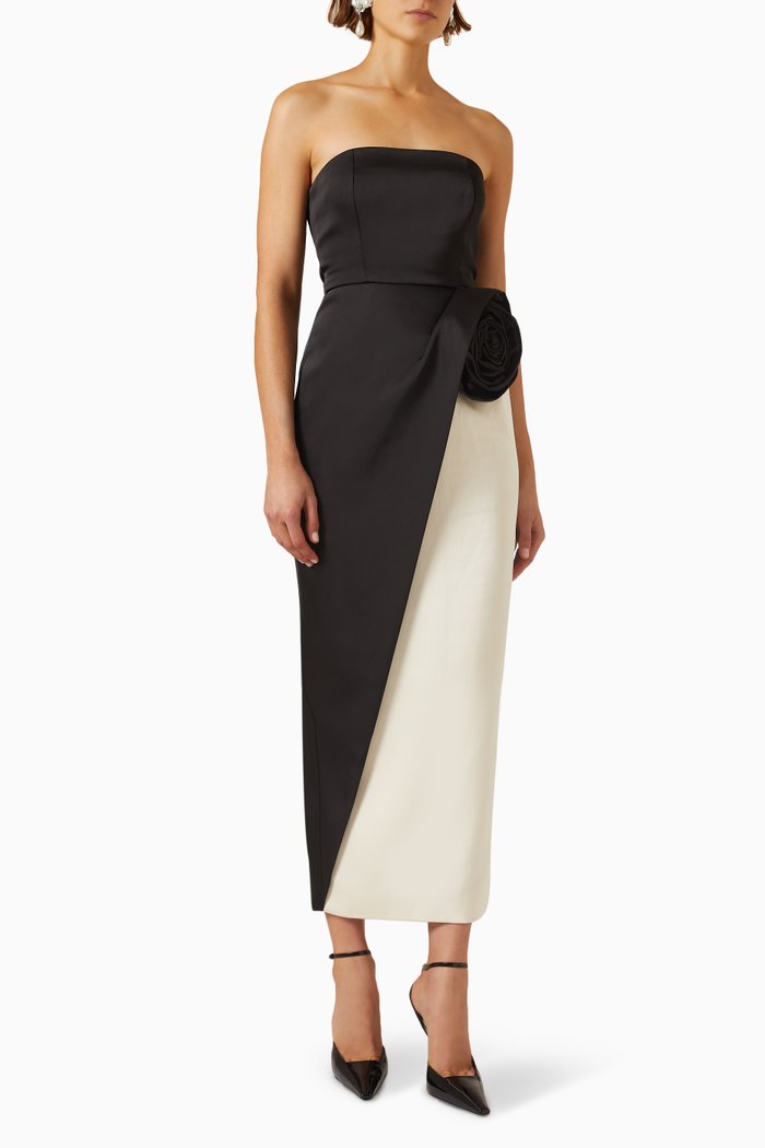 

Pradova Strapless Dress in Satin Crepe, Black