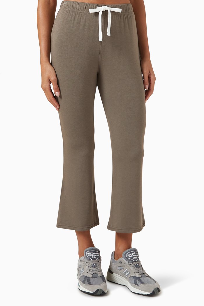 Brooks Cropped Flared Sweatpants in Fleece, Brown