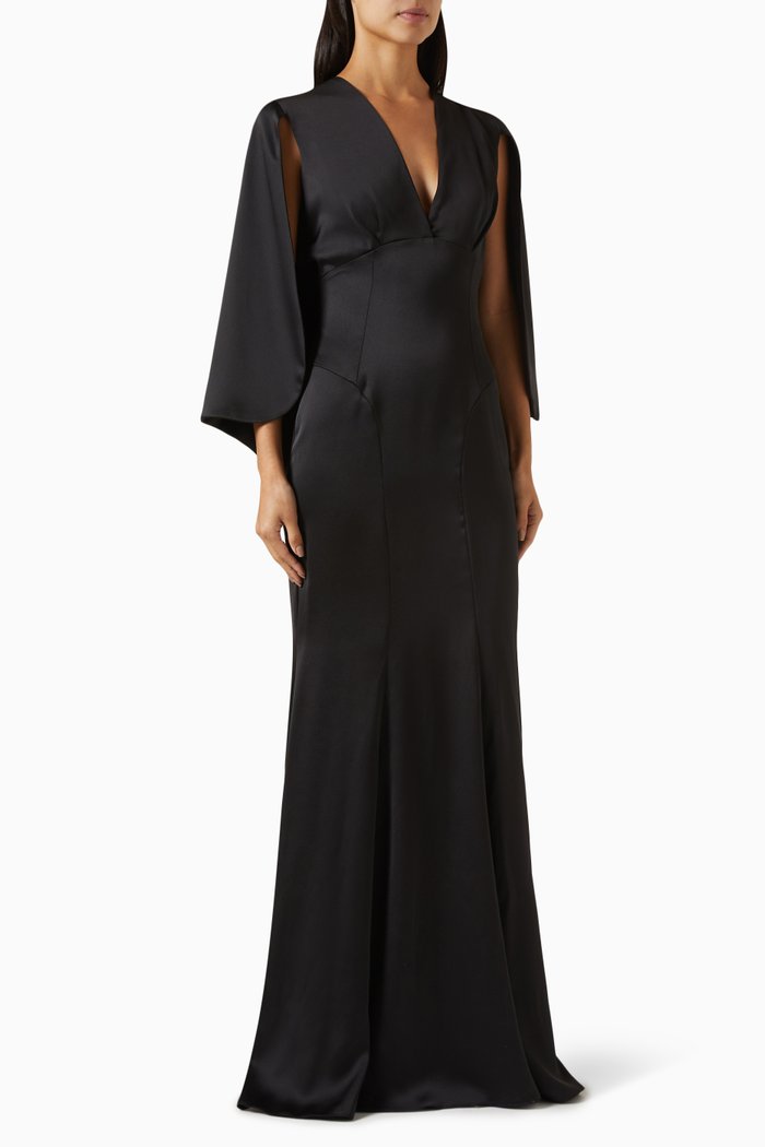 

Cape-style Gown in Satin, Black