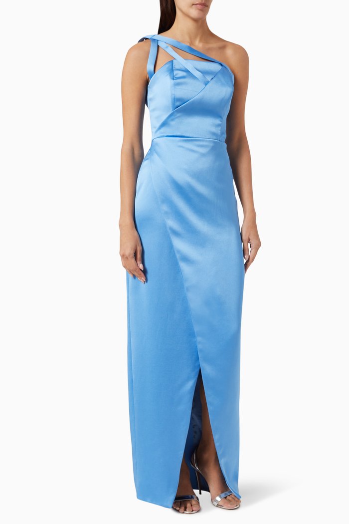 

One-shoulder Gown in Satin, Blue
