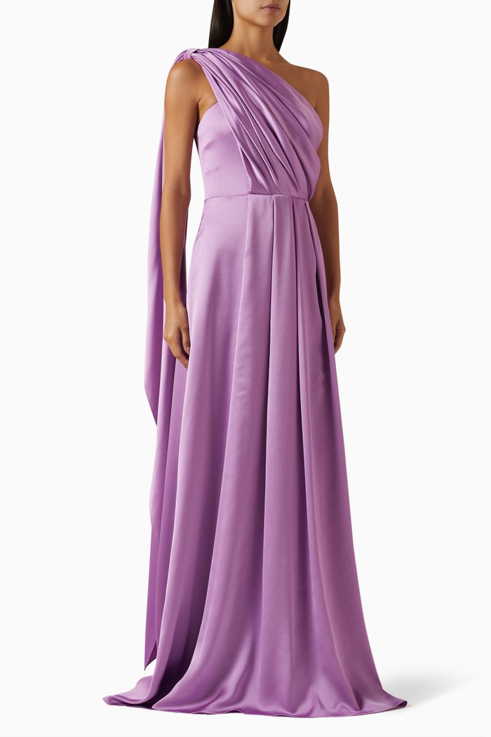 

One-shoulder Gown in Satin, Purple