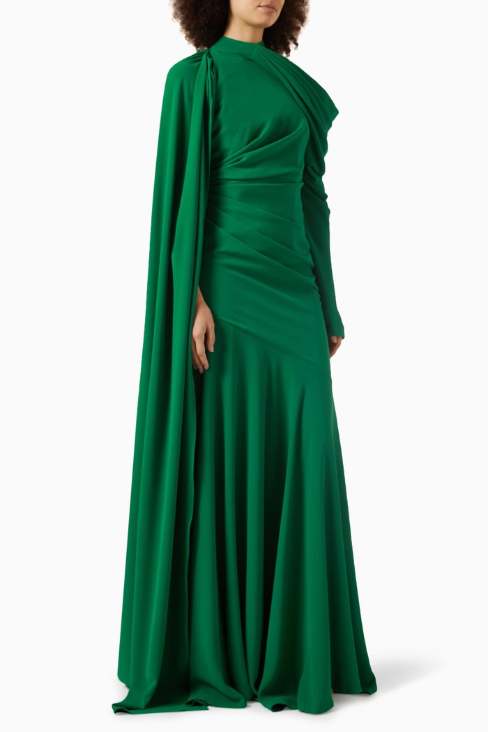 Halterneck Maxi Gown in Crepe, Green